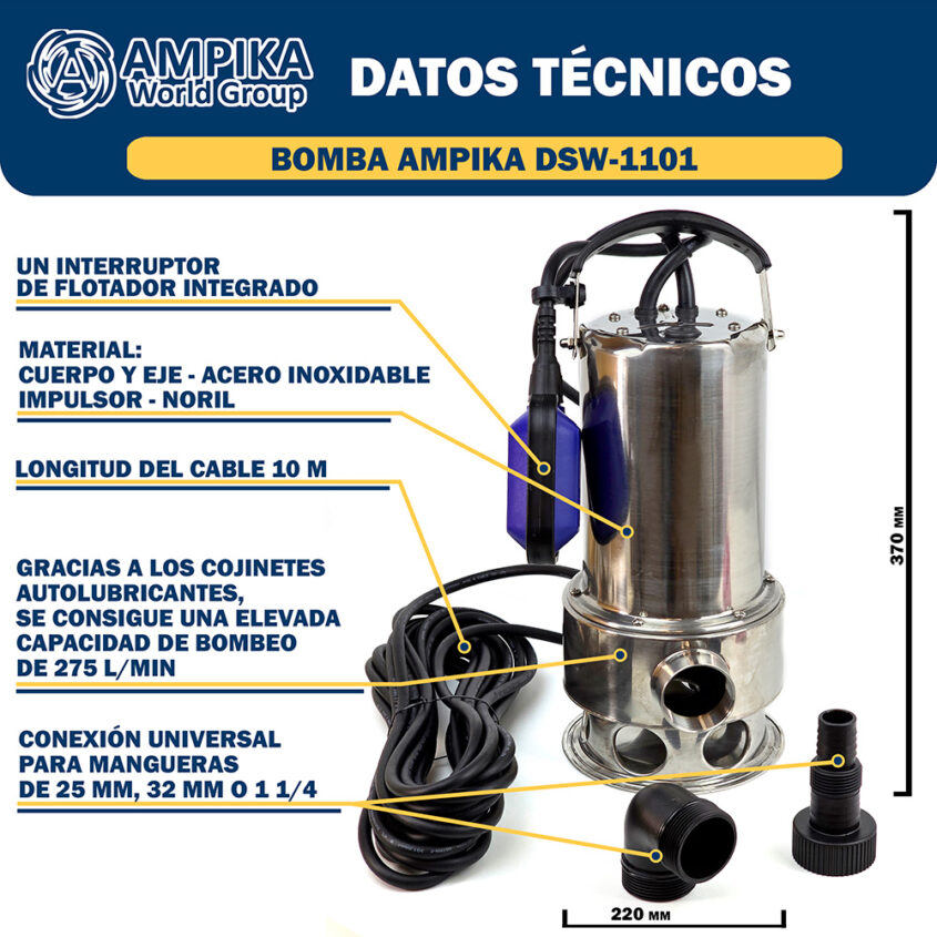 La bomba de aguas residuales Ampika DSW-1101
