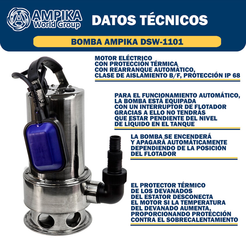 La bomba de aguas residuales Ampika DSW-1101
