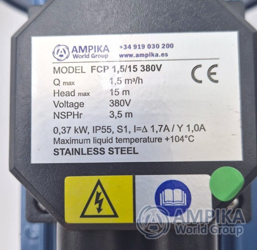 Bomba alimentaria de acero inoxidable Ampika FCP 1,5/15 380V