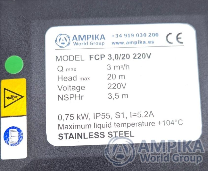Bomba alimentaria de acero inoxidable Ampika FCP 3,0/20 220V