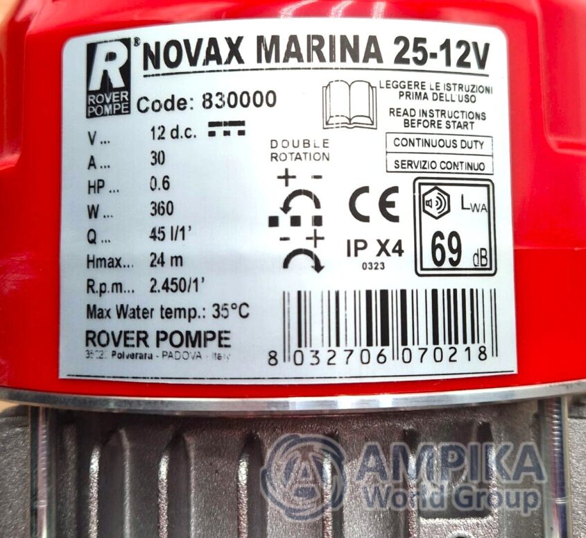 Bomba Rover Pompe MARINA 25 NOVAX 12V